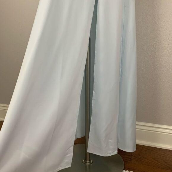 LPA Shirred Cross Front Gown Blue Maxi Dress Size Small Front Slit Ruched Sz S - Picture 7 of 14
